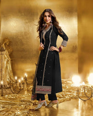 Stylish Black Georgette Embroidery Work Palazzo Suit