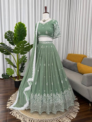 Ravishing Green Georgette Thread Work Lehenga Choli