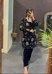 Ravishing Blue Velvet with Sequence Work Suit