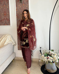 Lovely Maroon Velvet with Sequence Work Suit
