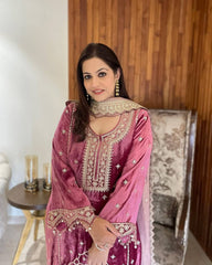 Alluring Maroon Velvet Sequence Work Palazzo Suit