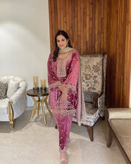 Lovely Maroon Velvet Sequence Work Palazzo Suit