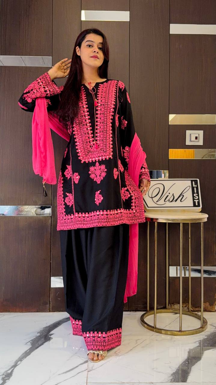 Exclusive Black Crepe Silk Mirror Work Palazzo Suit