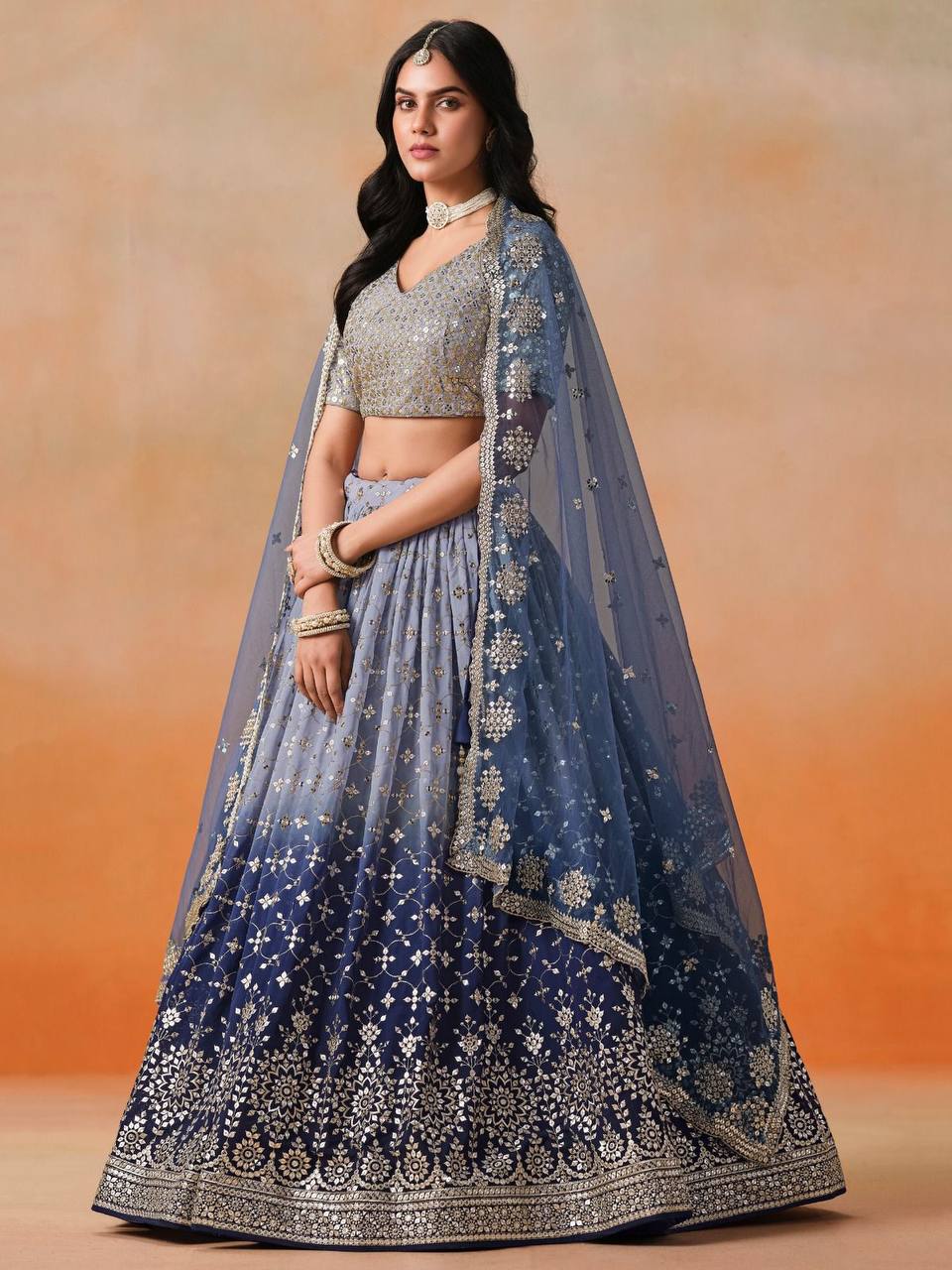 Ravishing Wine Georgette Sequence Work Lehenga
