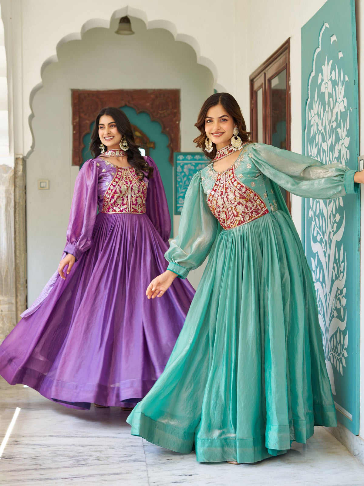 Gorgeous Purple Fendy Silk Embroidery Work Gown