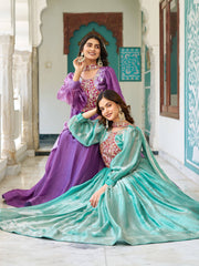 Gorgeous Purple Fendy Silk Embroidery Work Gown
