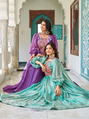 Lovely Purple Fendy Silk with Embroidery Work Gown