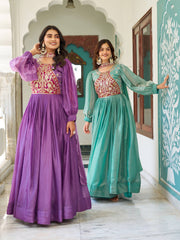 Gorgeous Purple Fendy Silk Embroidery Work Gown