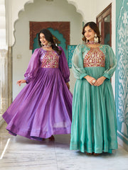 Gorgeous Purple Fendy Silk Embroidery Work Gown