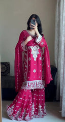 Gorgeous Pink Georgette Embroidery Work Sharara Suit
