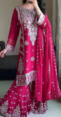 Gorgeous Pink Georgette Embroidery Work Sharara Suit