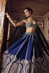 Attractive Blue Slub Silk Dori Work Lehenga Choli