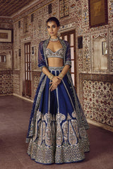 Pretty Blue Slub Silk Embroidery Work Lehenga Choli