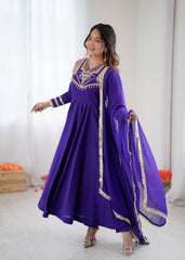 Trendy Purple Silk Codding Work Anarkali Gown