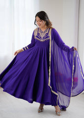 Trendy Purple Silk Codding Work Anarkali Gown