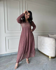 Ravishing Brown Georgette with Embroidery Gown