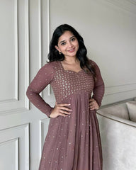 Ravishing Brown Georgette with Embroidery Gown