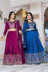 Ravishing Wine Silk Embroidery Lehenga Choli