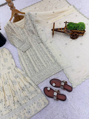 Graceful Cream Georgette Sequence Work Sharara Suit