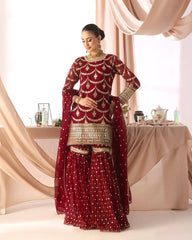 Amazing Maroon Georgette Sequence Work Sharara Suit