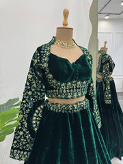 Awesome Green Velvet With Sequence Work Lehenga Choli