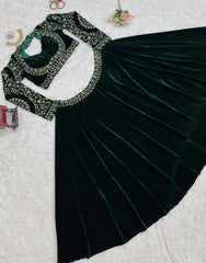 Awesome Green Velvet With Sequence Work Lehenga Choli