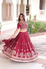 Glorious Maroon Vichitra Silk Thread Work Lehenga Choli
