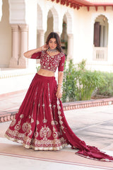 Glorious Maroon Vichitra Silk Thread Work Lehenga Choli
