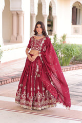 Glorious Maroon Vichitra Silk Thread Work Lehenga Choli