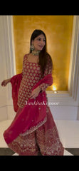 Lovely Red Georgette Sequence Work Sharara Suit