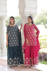 Lovely Pink Georgette Embroidered Sharara Suit