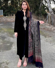 Lovely Black Velvet Sequence Work Palazzo Suit