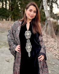 Lovely Black Velvet Sequence Work Palazzo Suit