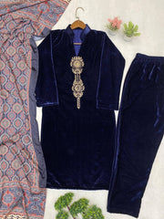 Lovely Black Velvet Sequence Work Palazzo Suit