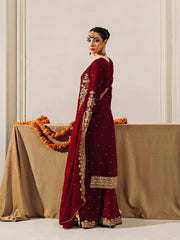 Trendy Maroon Velvet With Coding Work Sharara Suit