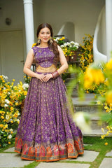 Pretty Purple Organza Digital Printed Lehenga