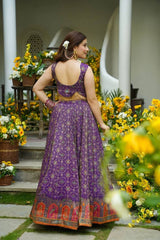 Pretty Purple Organza Digital Printed Lehenga