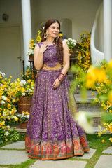 Pretty Purple Organza Digital Printed Lehenga