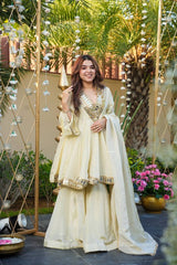 Graceful Cream Cosmos Mirror Work Sharara Suit