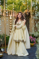 Graceful Cream Cosmos Mirror Work Sharara Suit