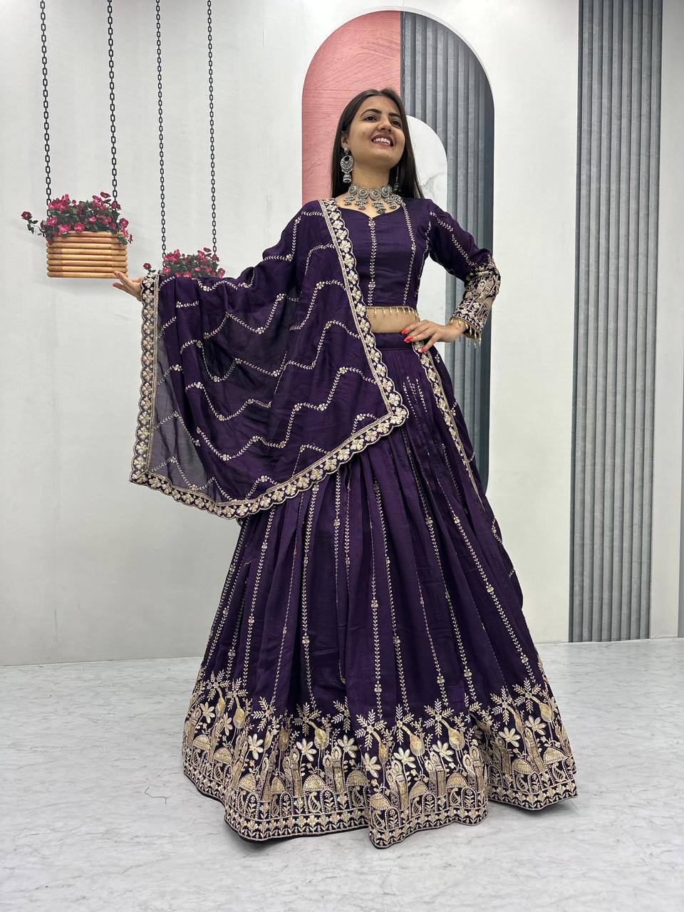 Exclusive Purple Silk Embroidery Work Lehenga Choli
