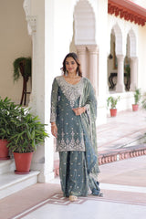 Gorgeous Green Fendi Silk Coding Work Sharara Suit