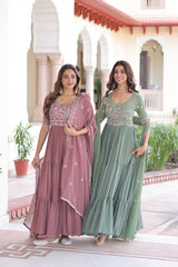 Ravishing Peach Blooming Embroidered Gown