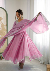 Amazing Pink Faux Sequence Work Anarkali Gown