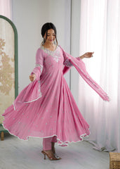 Amazing Pink Faux Sequence Work Anarkali Gown