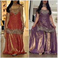 Exclusive Orange Silk Embroidery Work Palazzo Suit