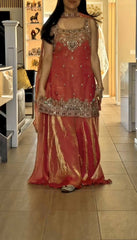 Exclusive Orange Silk Embroidery Work Palazzo Suit