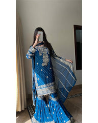 Ravishing Blue Georgette Sequence Work Sharara Suit