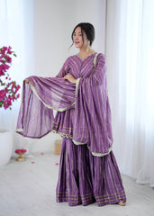 Trendy Purple Chanderi Mirror Work Sharara Suit