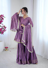 Trendy Purple Chanderi Mirror Work Sharara Suit